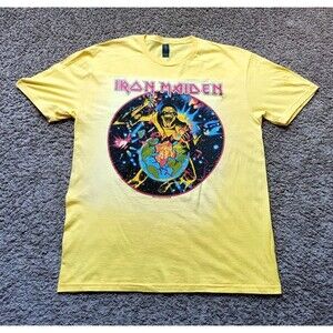 Iron Maiden World Piece Tour Circle  T-Shirt Men's Large Graphic Yellow Shirt